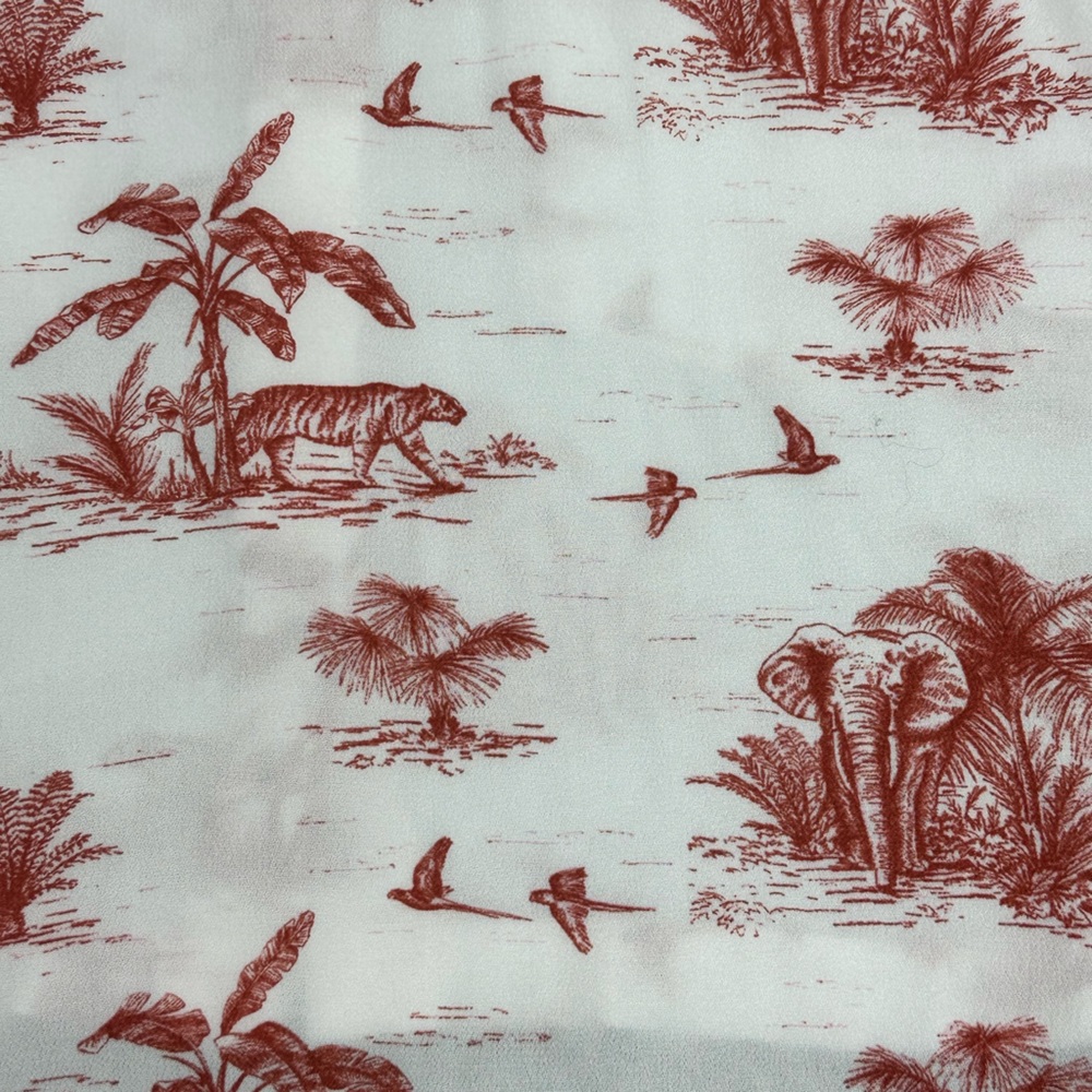 ❤️🐯 Red and White Tropical Palm Print Crop Top Tiger Elephant Bird🐘🌴 - Picture 7 of 8